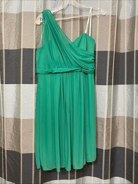 David's Bridal One-Shoulder Teal-Green Chiffon Cocktail Dress